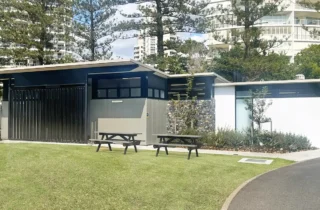 Modern public amenities building at Main Beach, Gold Coast with insulated ARCPANEL roofing system