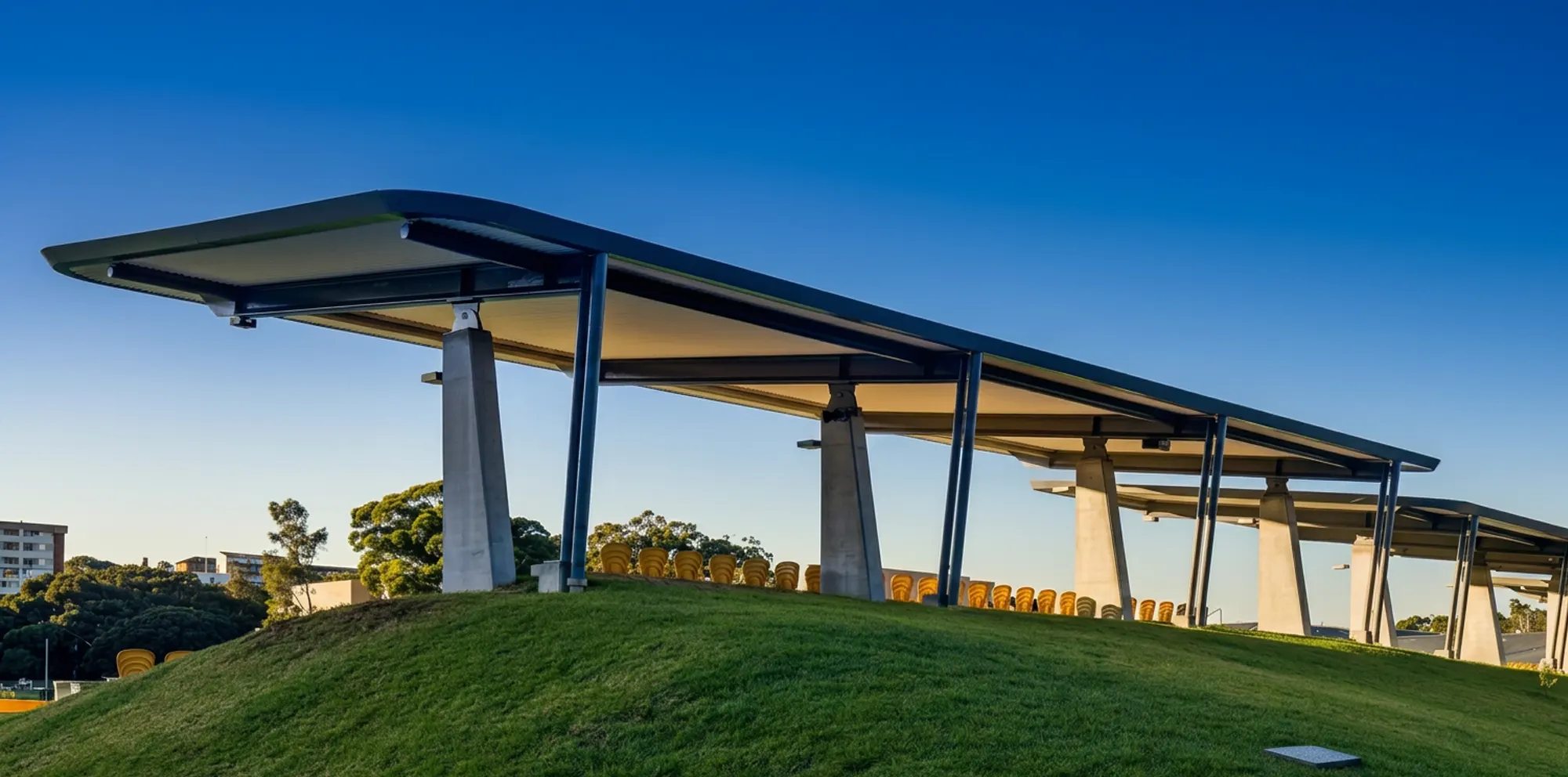 Moya Dodd Grandstand at UNSW Village Green featuring ARCPANEL insulated roof panels