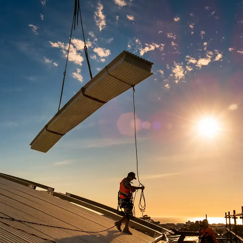 ARCPANEL insulated roof panel being installed on an Australian project
